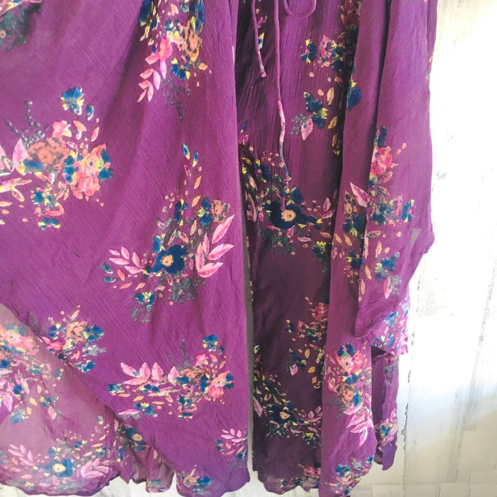 NWOT Free People FP ONE Gauze Wide Leg Jumpsuit Ruffled Purple XS - Picture 6 of 14